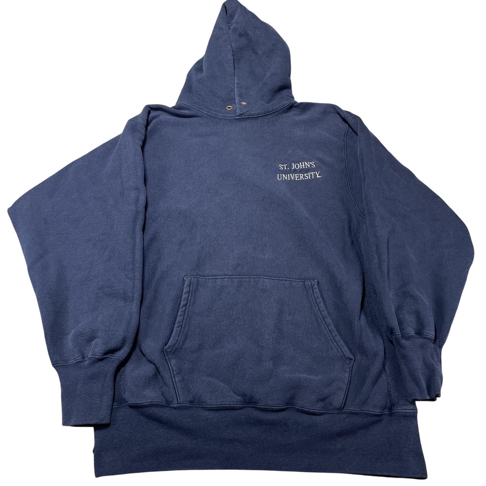 VTG 90 Champion Reverse Weave Hoodie St. John's University Mens 2XL Blue College